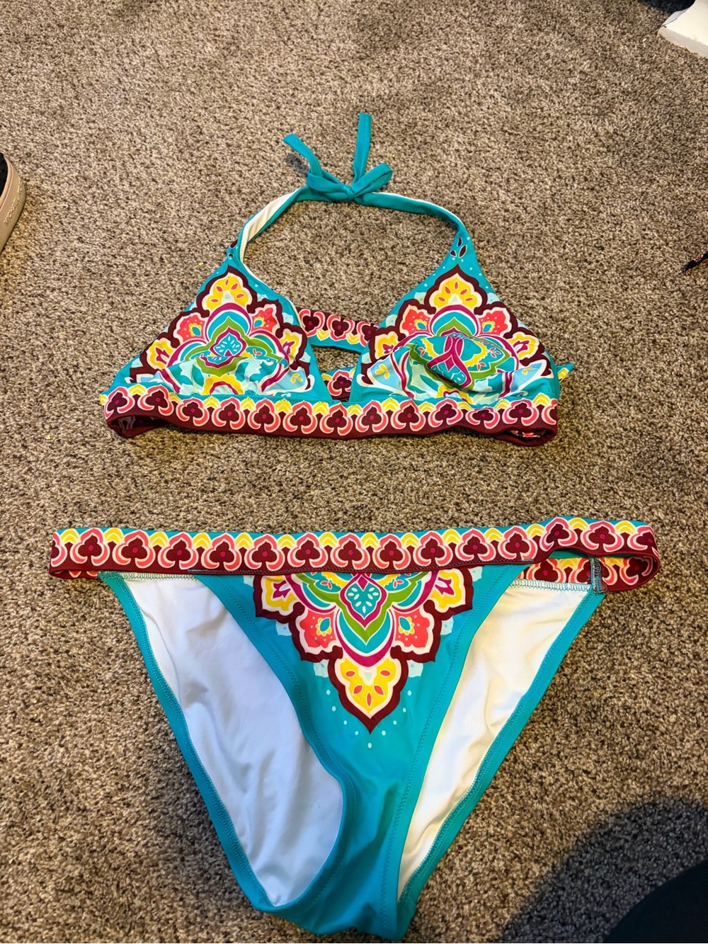PINK Victoria's Secret Turquoise Multicolor Halter Bikini